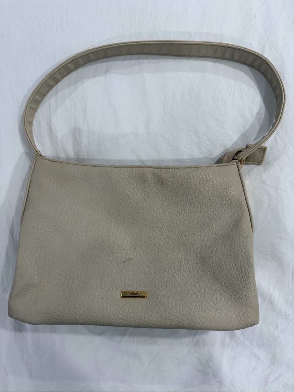 Mondani Cream Leather Shoulder Bag with Gold Accent